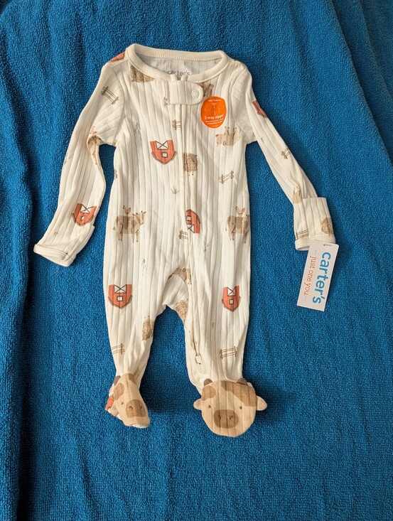 Carter's Other - Carter's Newborn NWT Cream Farm Animal Ribbed Footed One-Piece PJ's Pajamas Baby